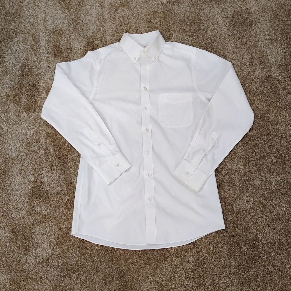 GOLD LABEL WHITE DRESS SHIRT MENS 15X33 SLIM FIT NO IRON PINPOINT FORMAL BUTTON